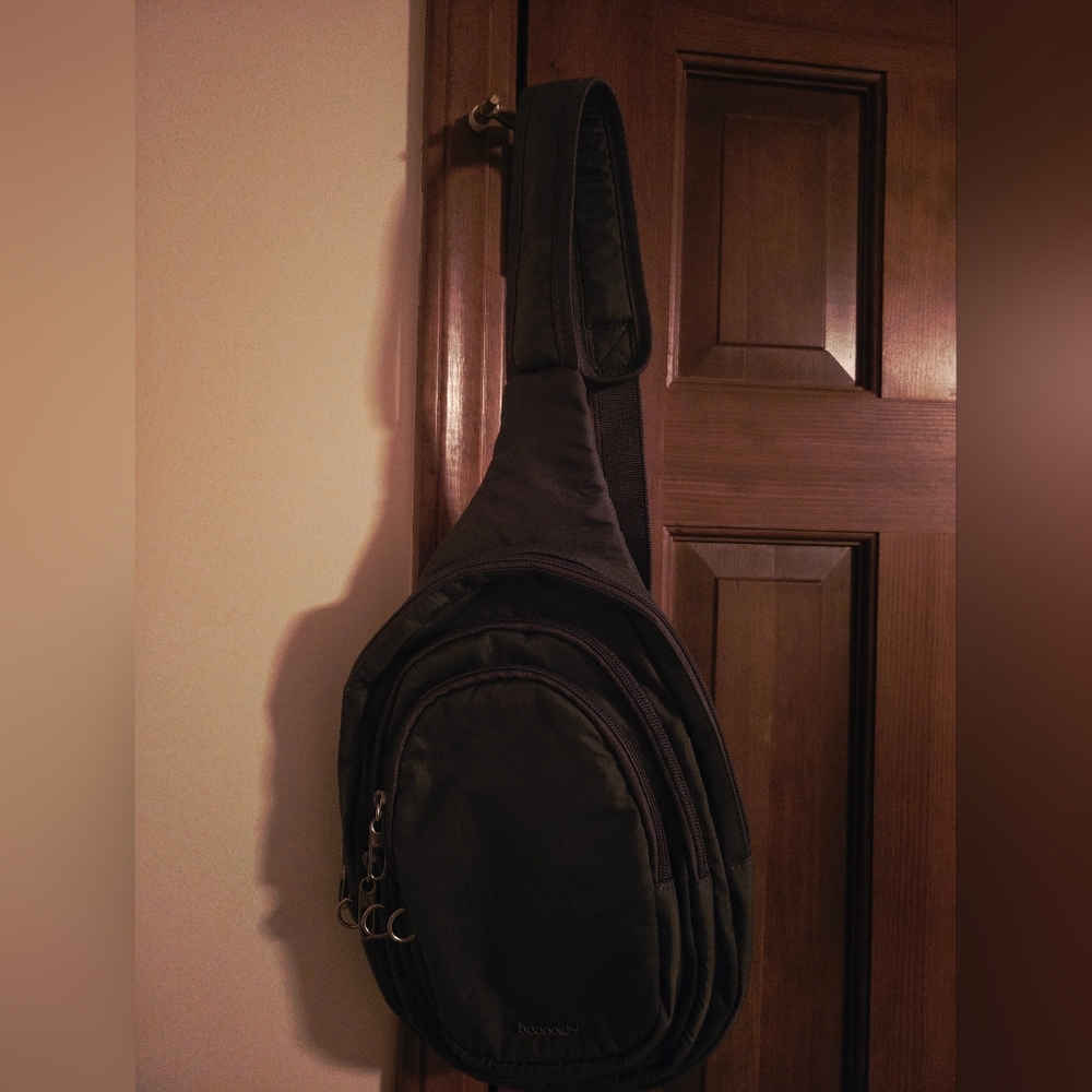 Baggallini Gray Anti-Theft Multi-Zip Sling Bag - Picture 2 of 3
